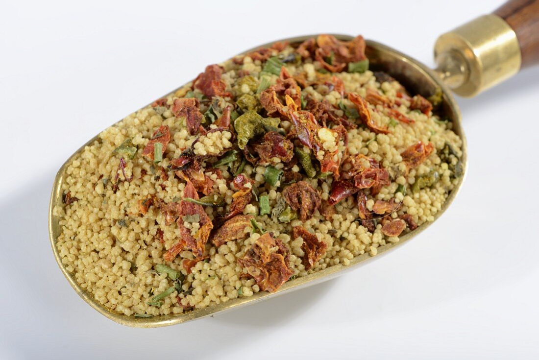 A ready-made mix of couscous with dried vegetables and spices