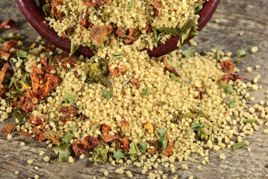 A ready-made mix of couscous with dried vegetables and spices