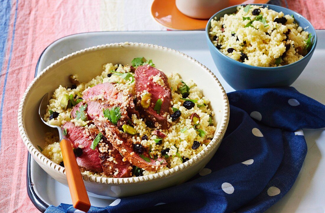 Couscous with marinated lamb fillet and pistachios (Morocco)