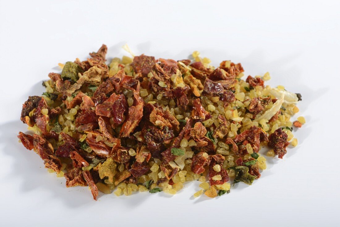 A ready-made mix of bulgur with dried vegetables and spices