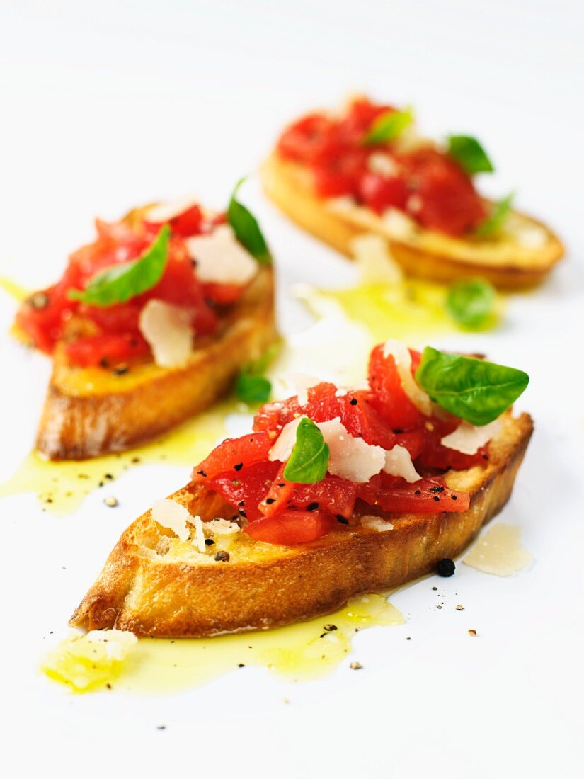 Bruschetta with tomatoes, basil and parmesan