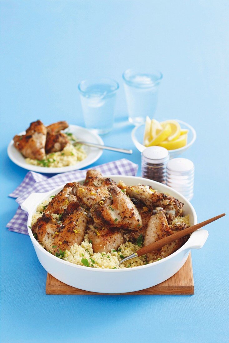 Garlic chicken on a bed of couscous