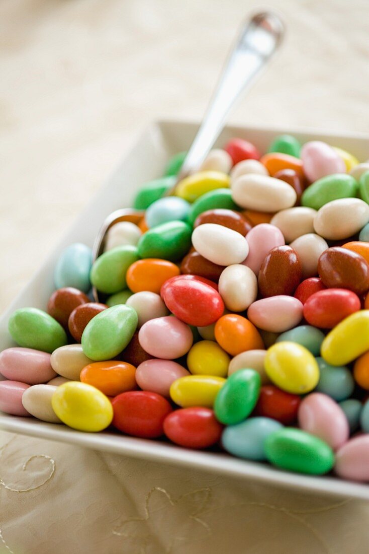 Colourful sugared almonds at a wedding