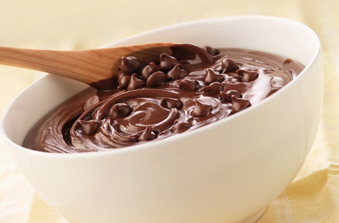 Raw brownie mixture with chocolate chips