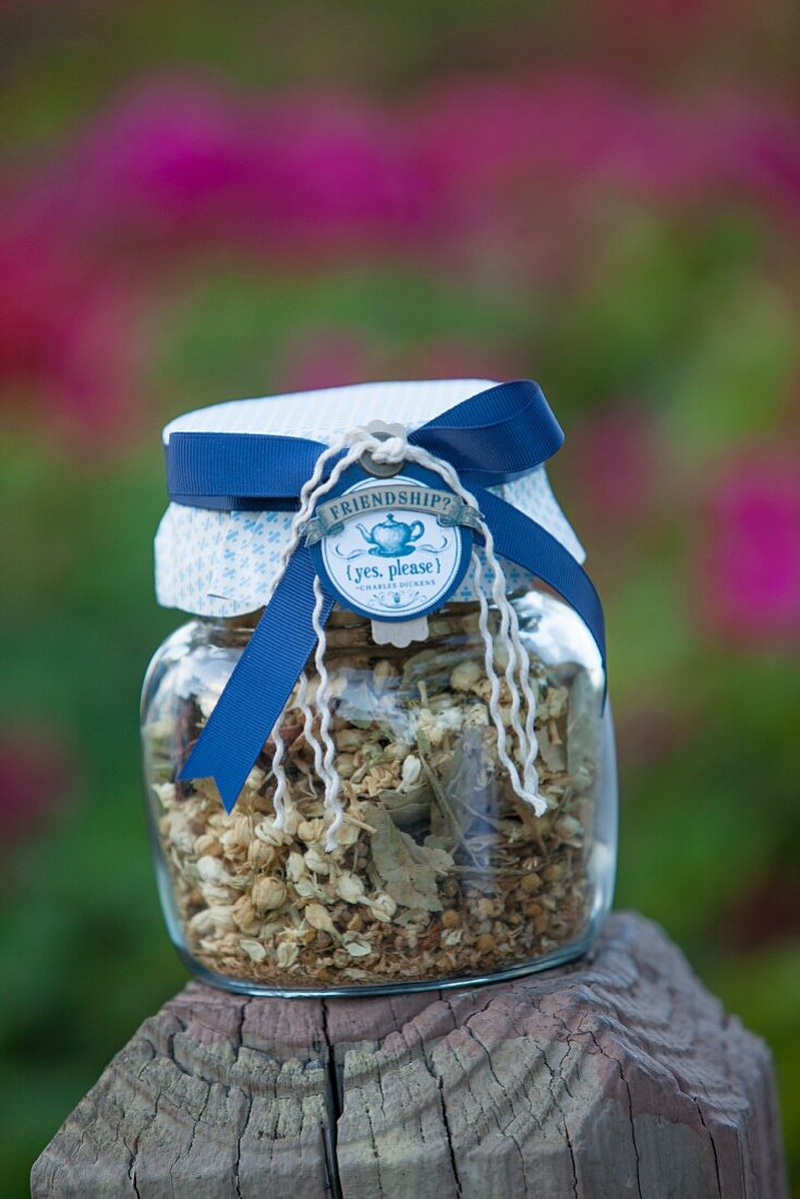 Herbal tea in a jar as a gift