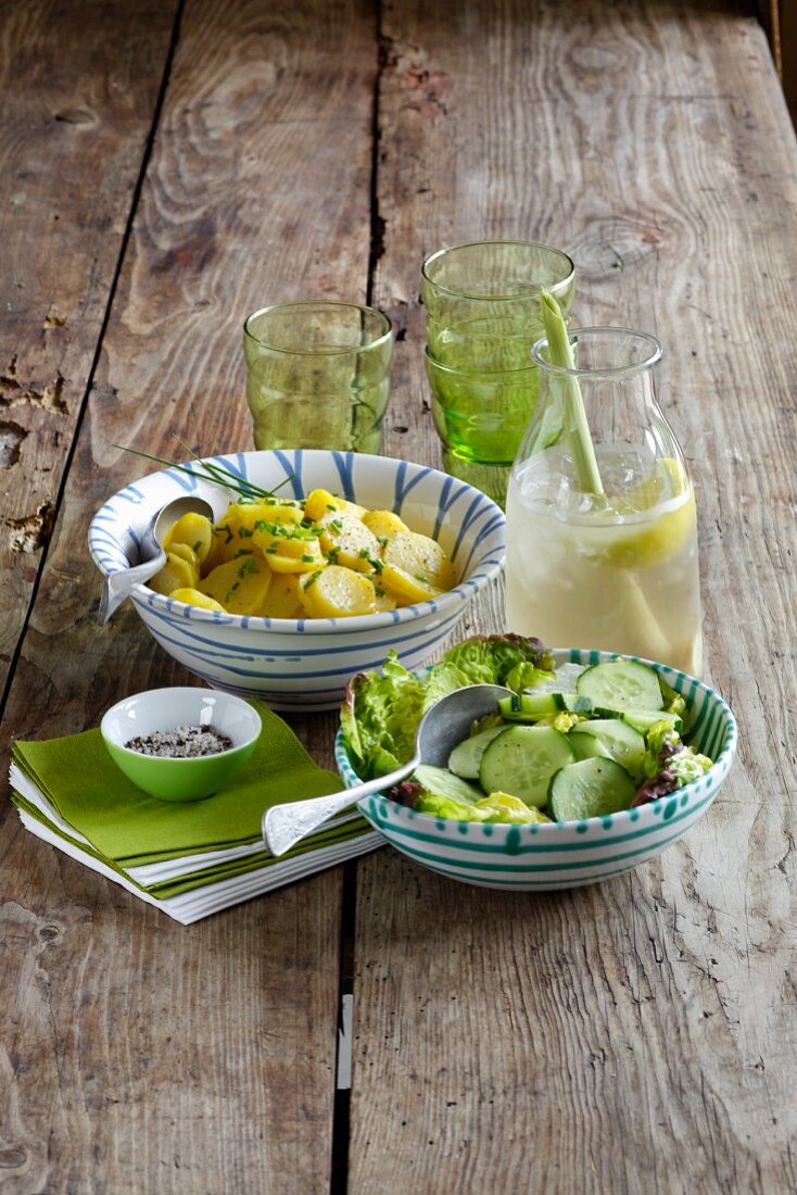 Cucumber salad and potato salad