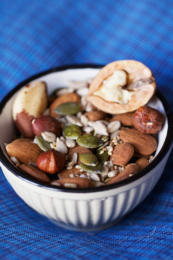 Nuts and seeds in a small bowl