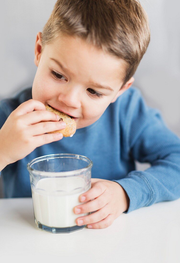 Boy (4-5) eating cookie