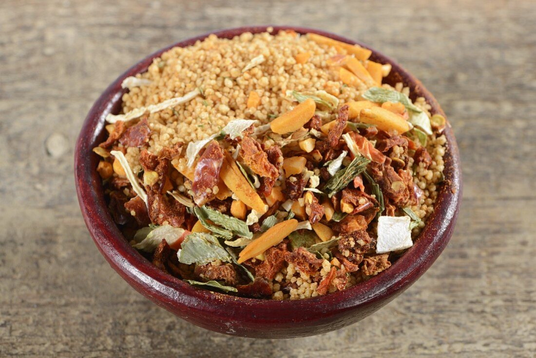 Couscous and ingredients in a bowl