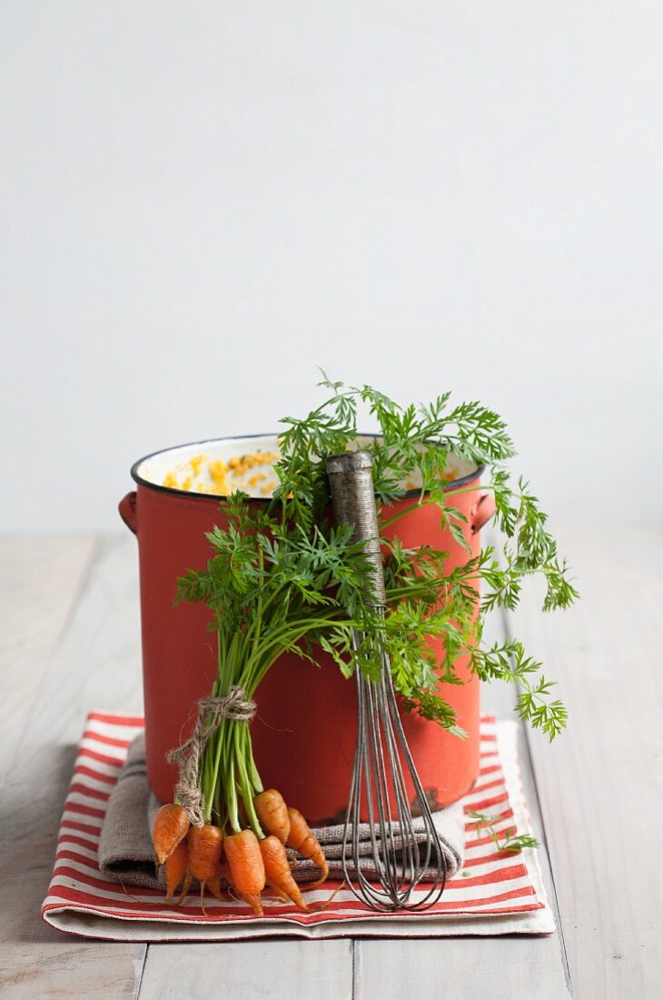 A pot of carrot soup