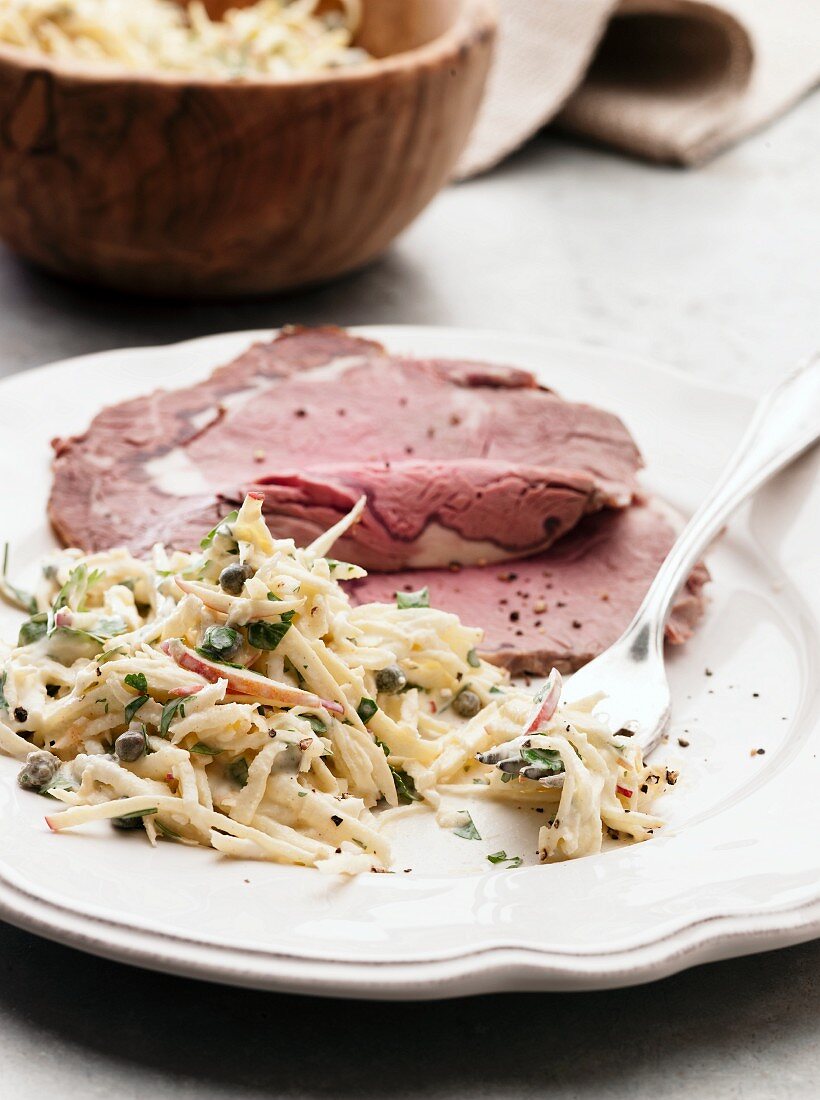 Roast beef with parsnip and apple remoulade