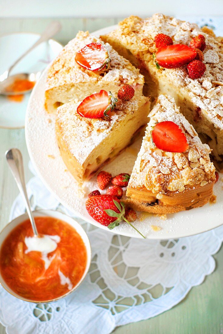 Rhubarb and strawberry cake