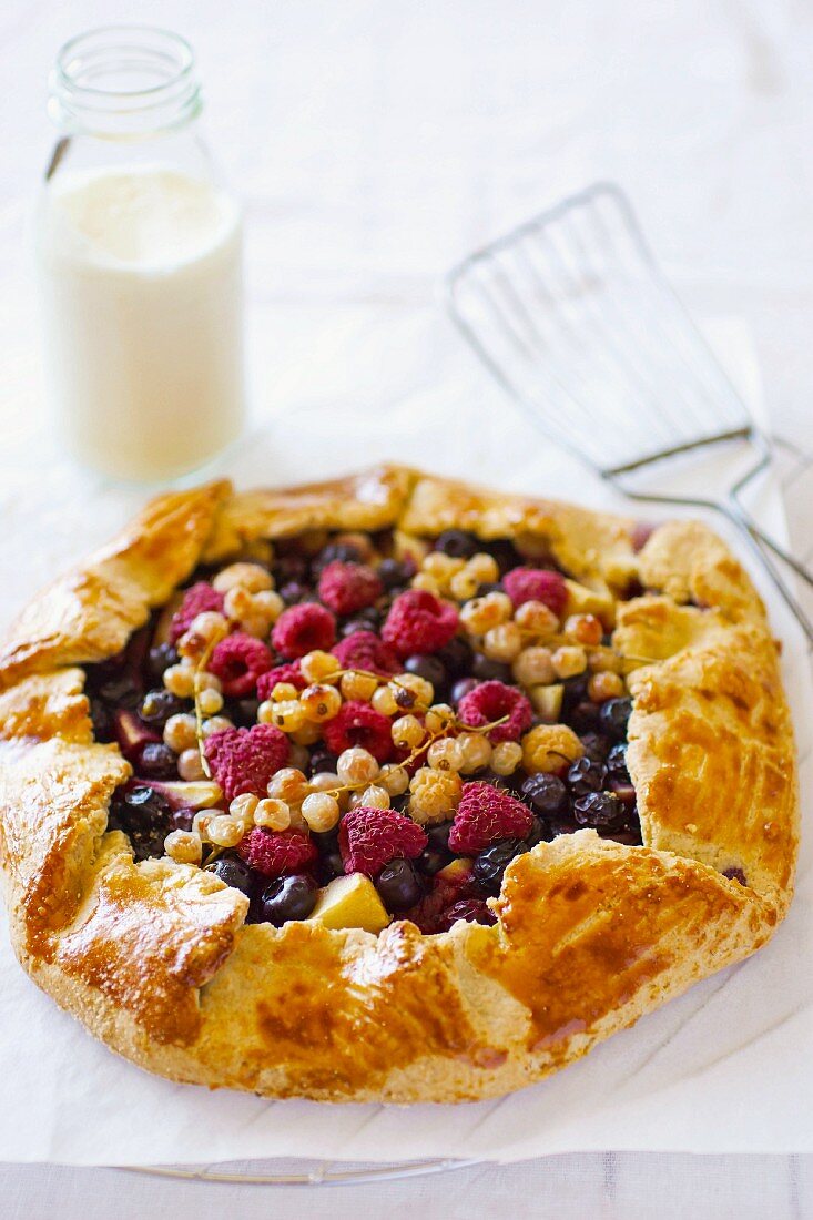 Open-topped apple and berry pie