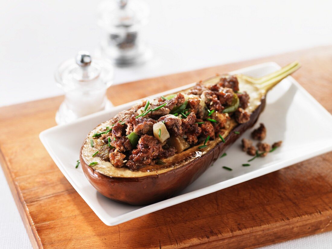 Aubergine with mince stuffing