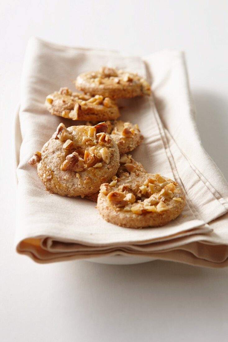 Hazelnut pastry rings on a napkin