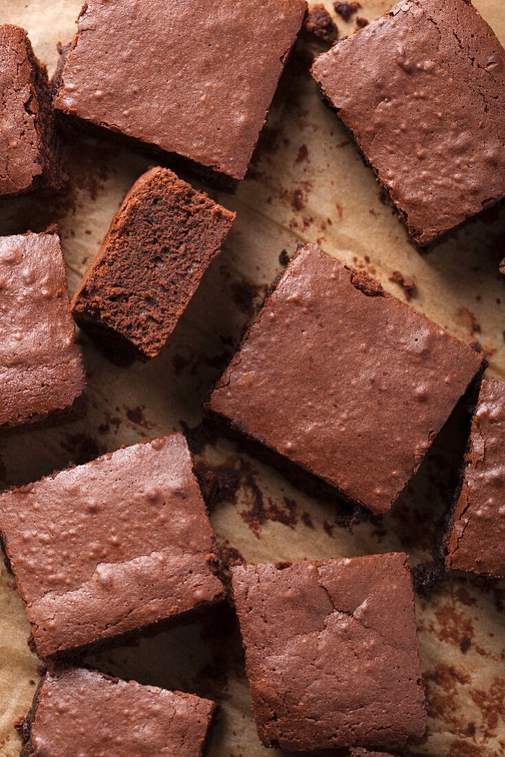 Brownies on grease-proof paper (view from above)