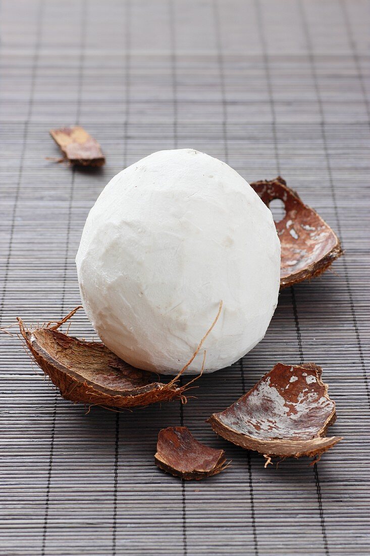 A coconut, peeled