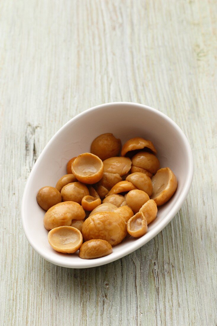 Preserved porcini mushrooms in a bowl