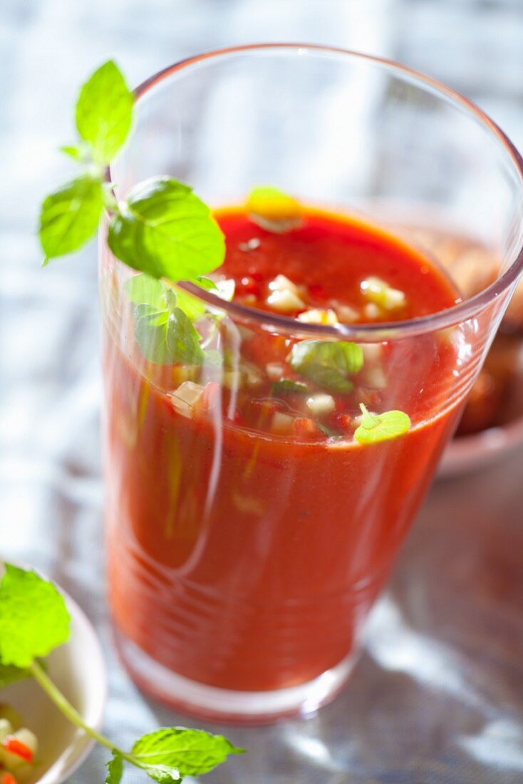 Gazpacho (kalte Tomatensuppe, Spanien) mit Oregano