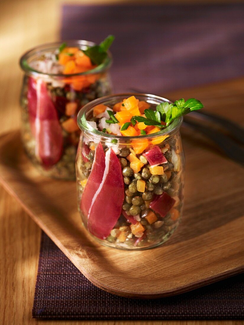 Lentil salad with duck breast