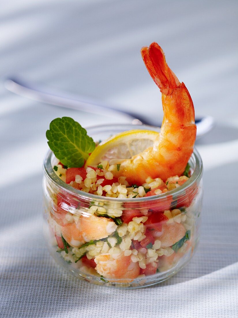 Tabbouleh with prawns