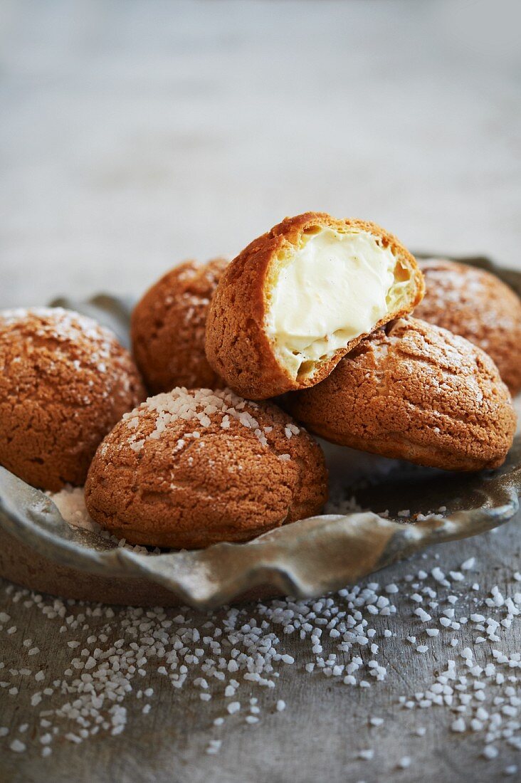 French Chouquettes Filled with Vanilla Bean Cream
