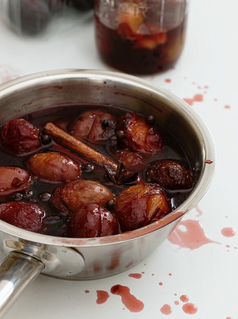 Stewed plums with cinnamon