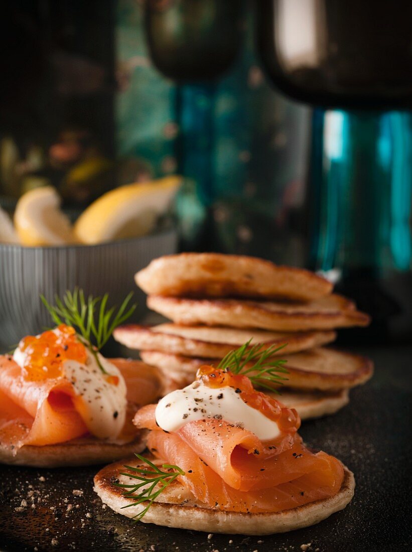 Blinis with smoked salmon and sour cream