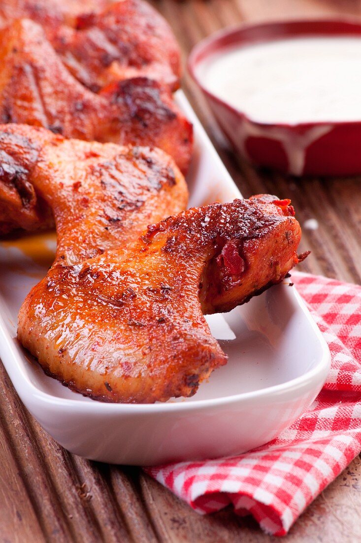 Grilled chicken wings with a dip