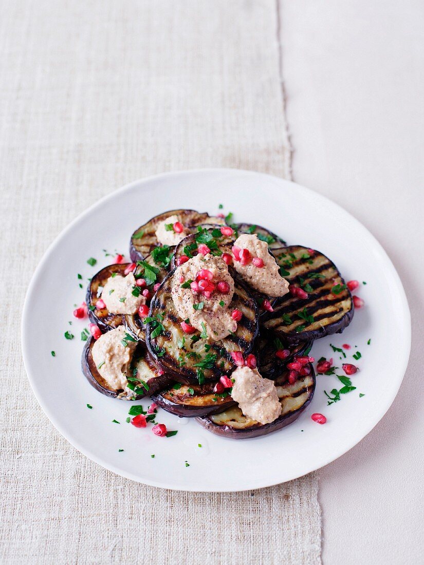 Eggplant salad with pomegranate seeds