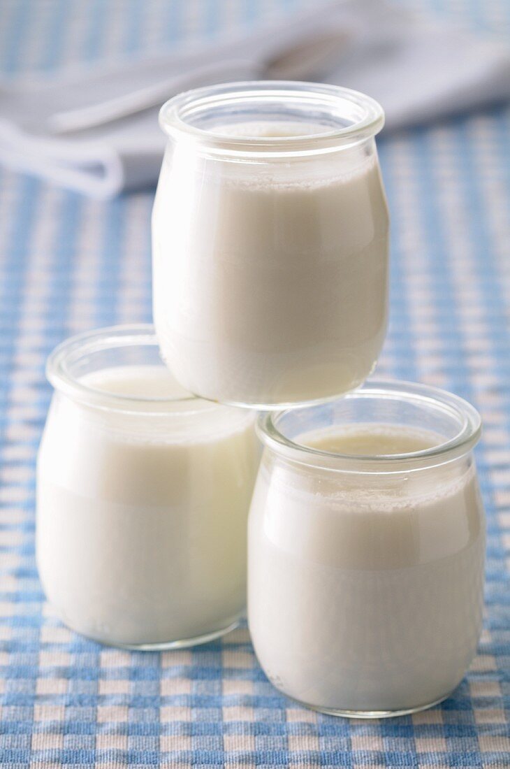 Natural yoghurt in jars
