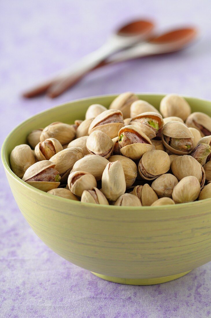 Toasted pistachios in a bowl