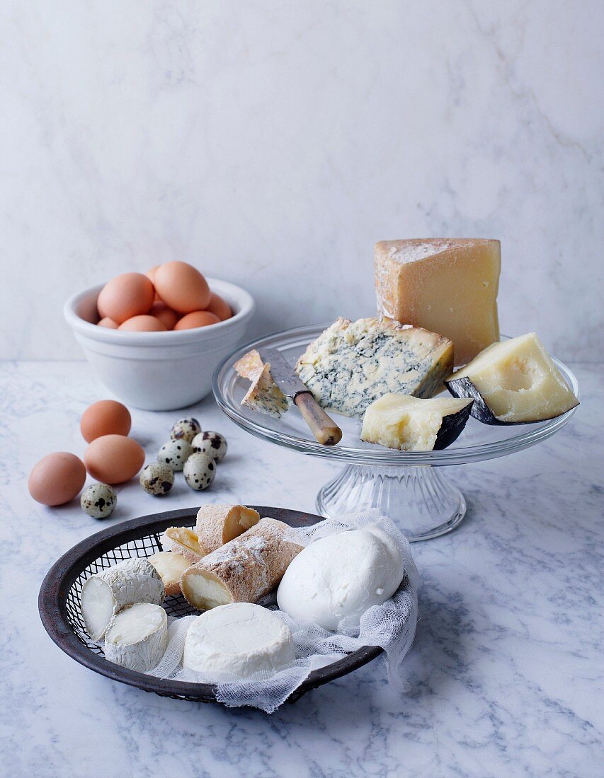 Selection of cheese and eggs