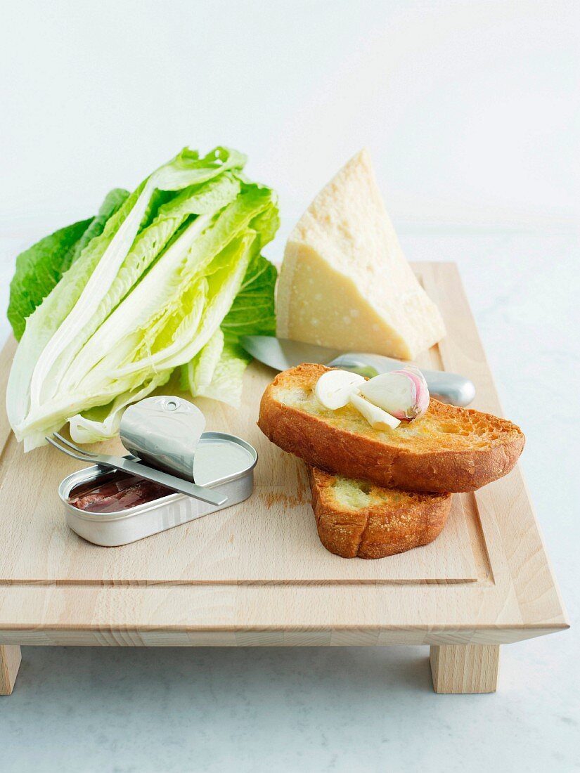 Cos lettuce, parmesan, bread, garlic and anchovies