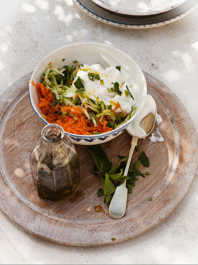 Grated carrot and courgette with yoghurt