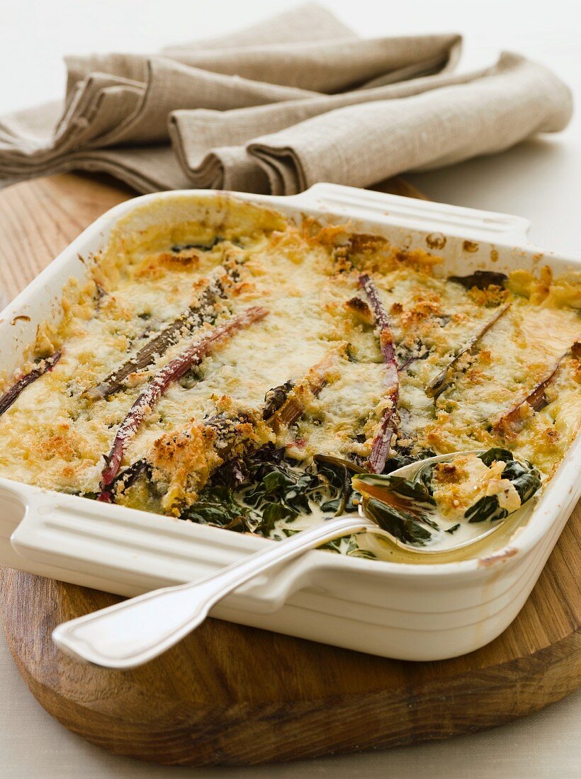 Chard gratin topped with cheese