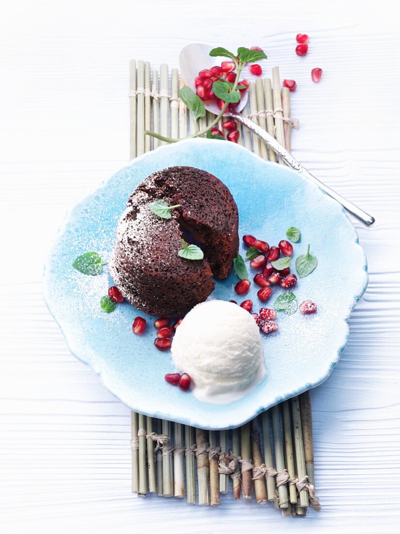 Melting middle chocolate cake with coconut ice cream