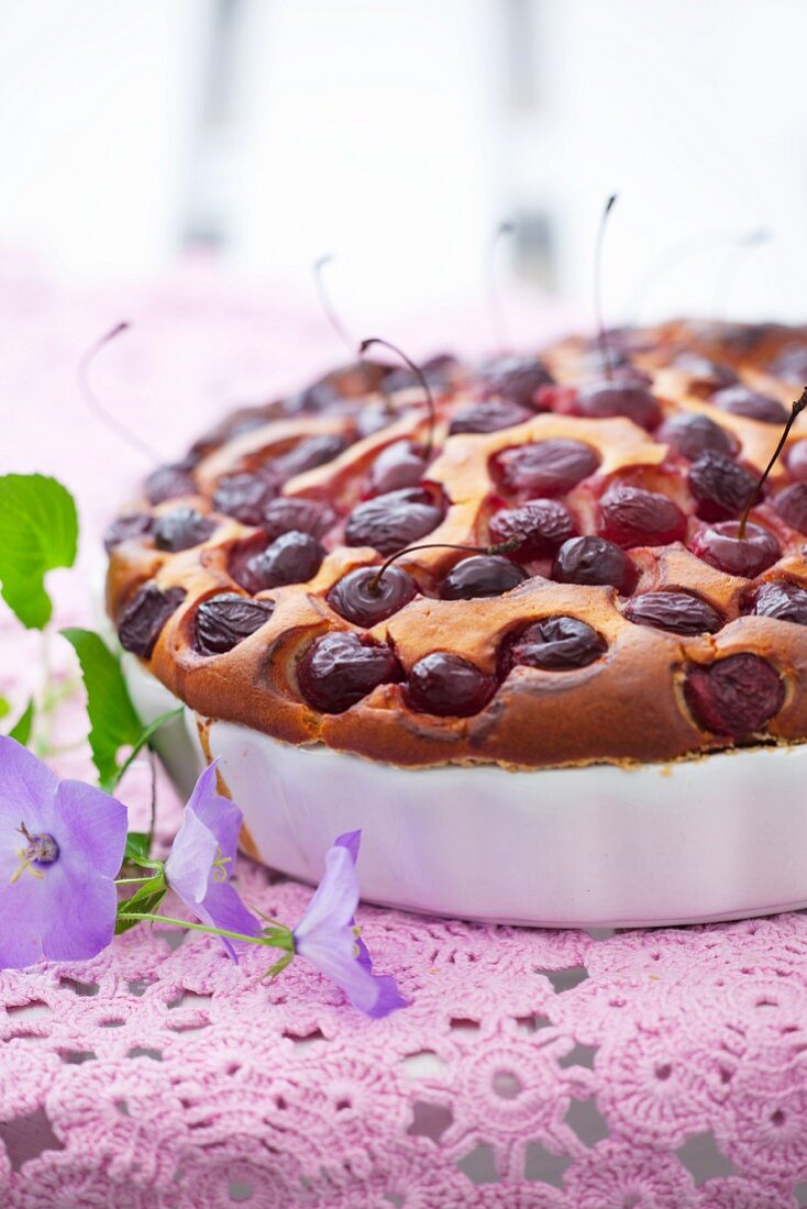 Cherry cake in a tart dish