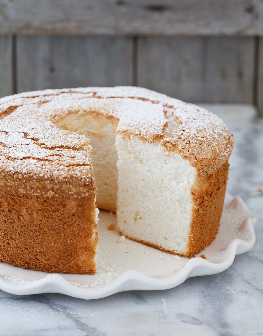 Angel Food Cake with a Slice Removed