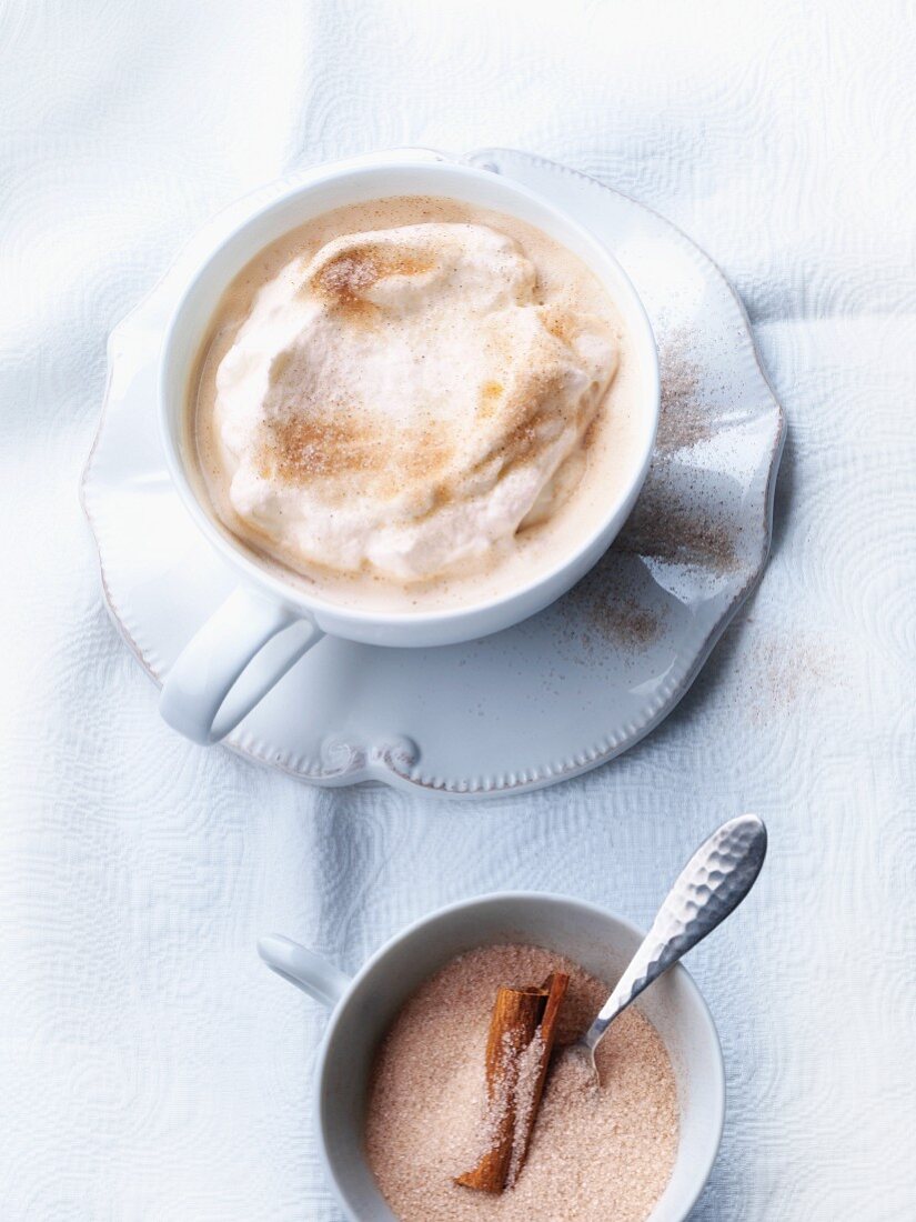 Coffee with milk foam and cinnamon sugar