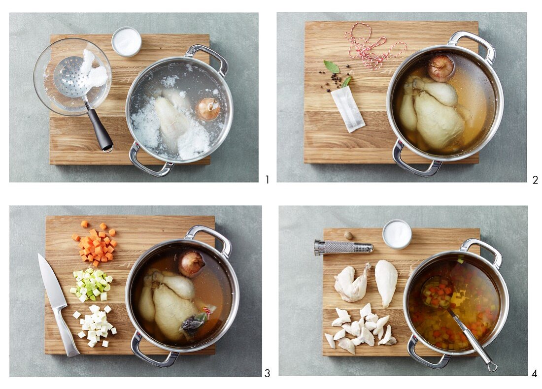 Chicken soup being prepared