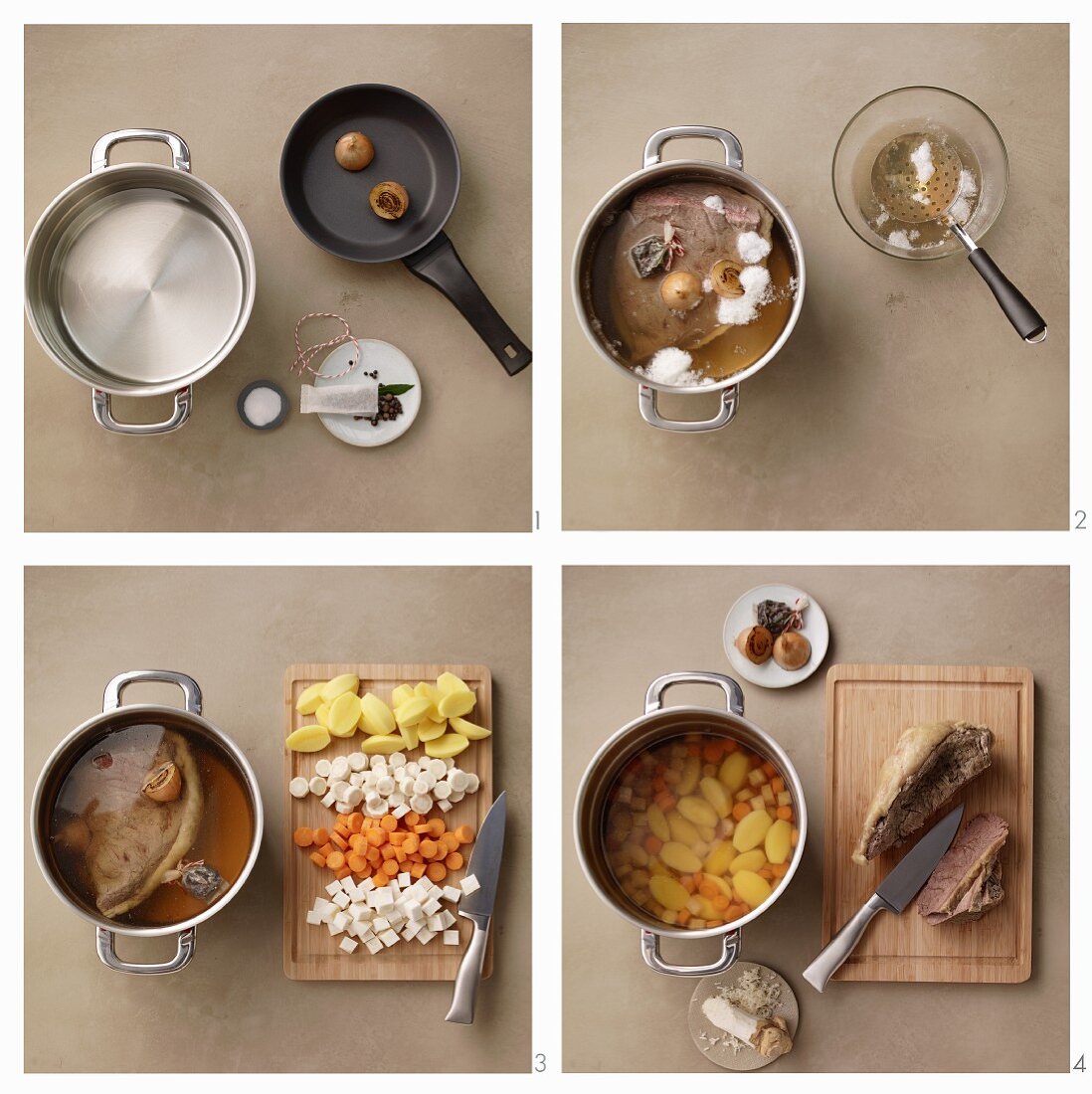 Eintopf mit Suppenfleisch & Wurzelgemüse zubereiten