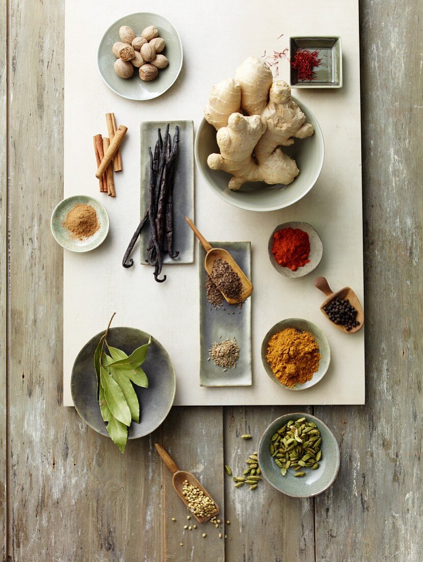Still life with spices - ginger and vanilla pods