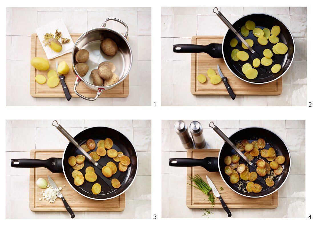 Fried potatoes being made