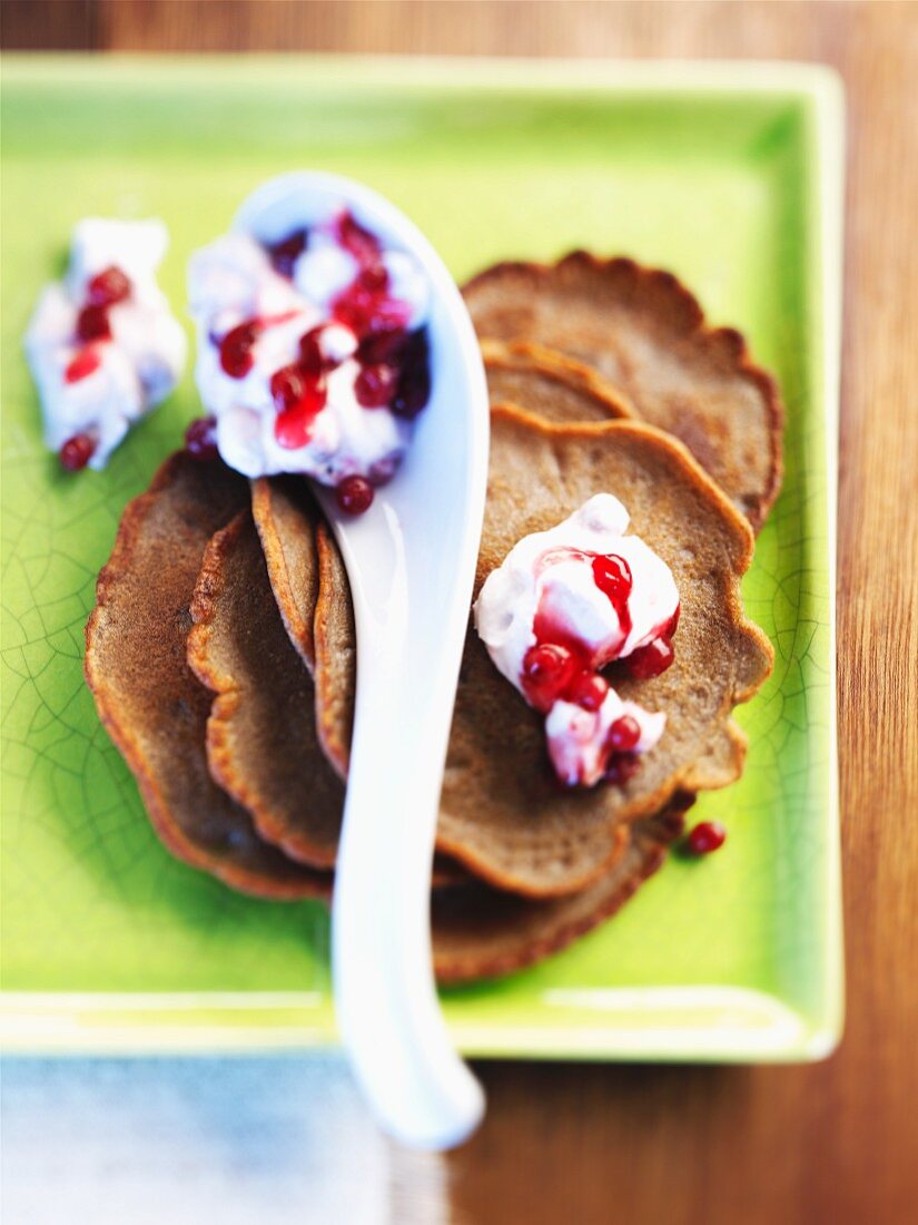 Buckwheat pancakes with red currant quark