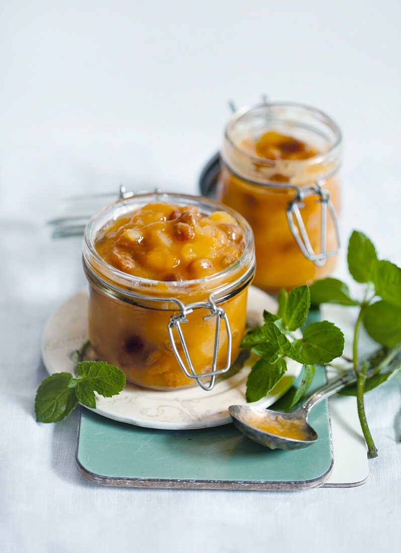 Fruit chutneys in pickling jars