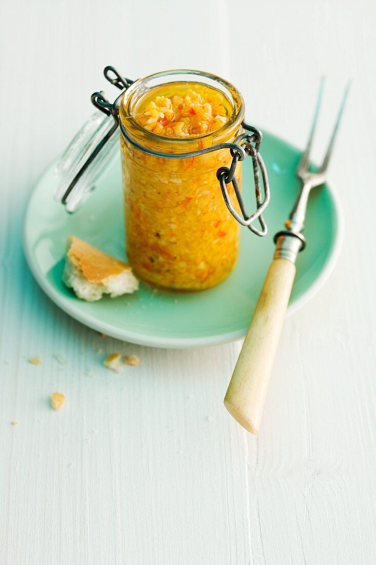 Squash pesto in a pickling jar