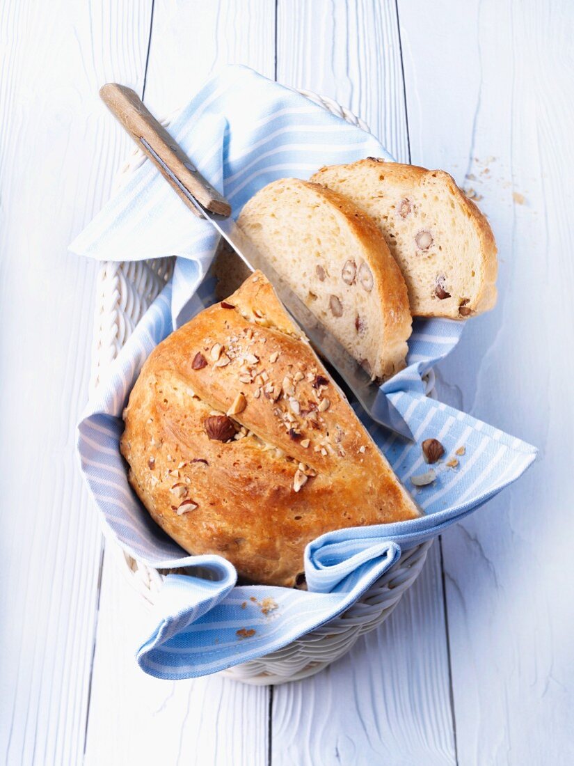 Spelt and nut bread in a bread basket