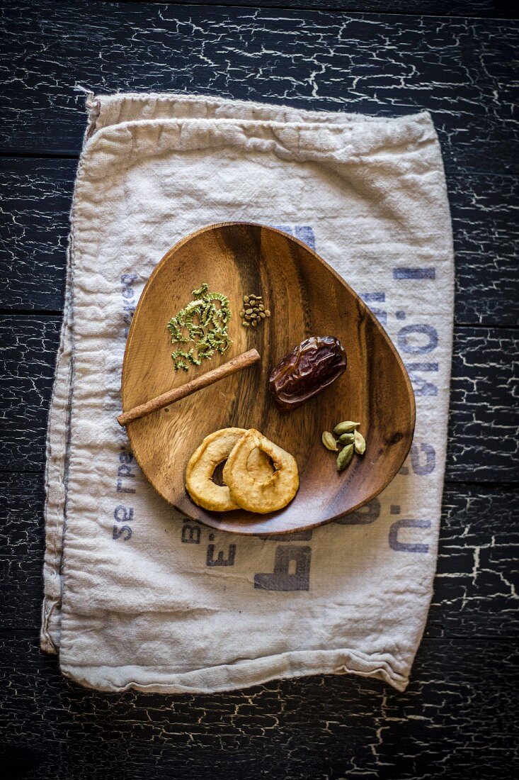 Dried Ingredients on a Wooden Plate