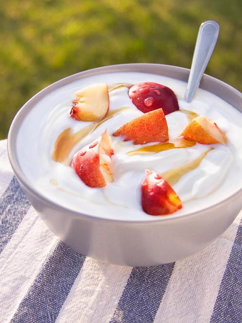 Natural yoghurt with peach and honey